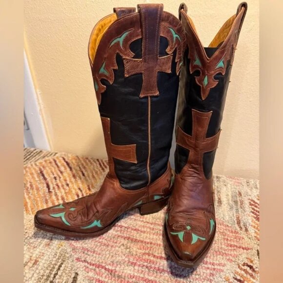 Old Gringo Shoes - Old Gringo Brown and Black Cowboy Boots with Cross Design